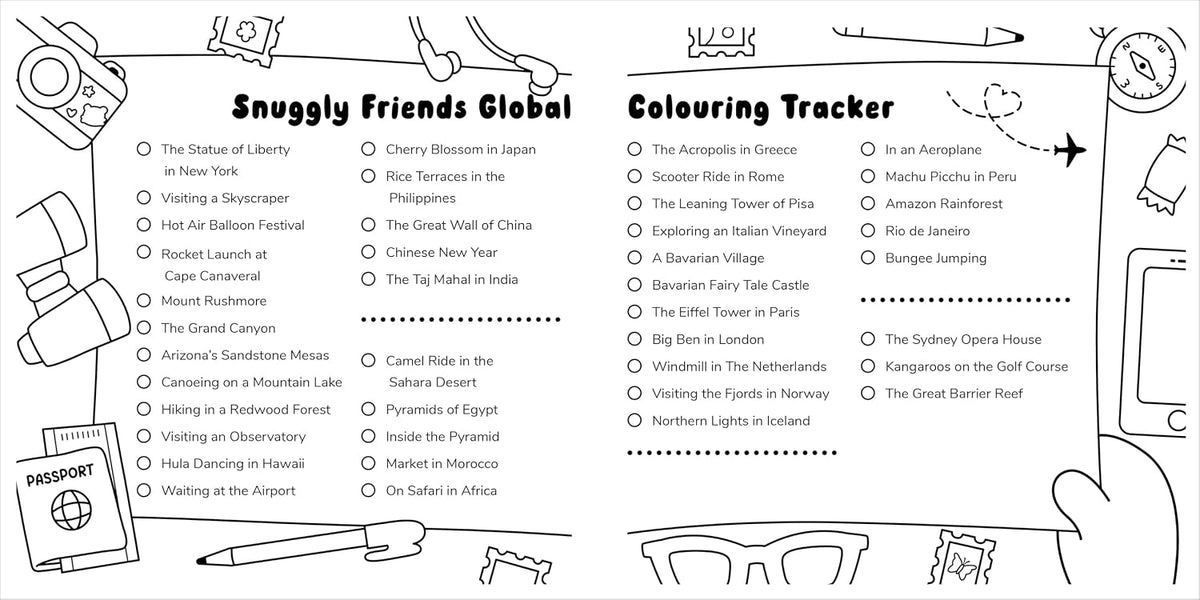 Snuggly Friends: Traveling the World (A Cozy & Comfy Colouring book)