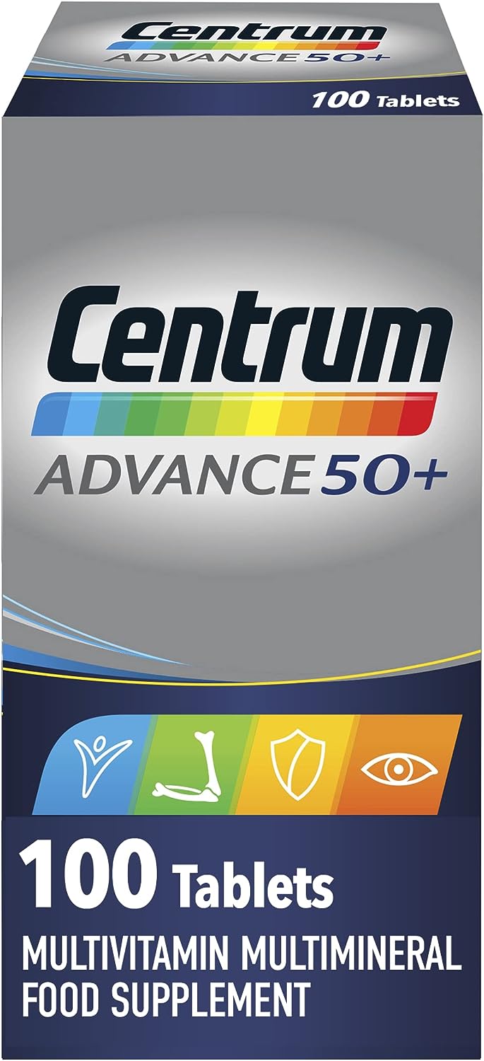 Centrum Advance 50+ Multivitamin & Mineral Tablets, 24 essential nutrients including Vitamin D, Complete Multivitamin Tablets, 100 tablets