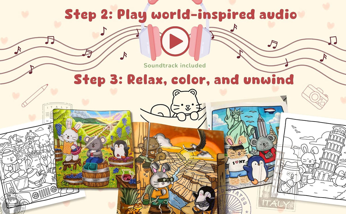 Snuggly Friends: Traveling the World (A Cozy & Comfy Colouring book)