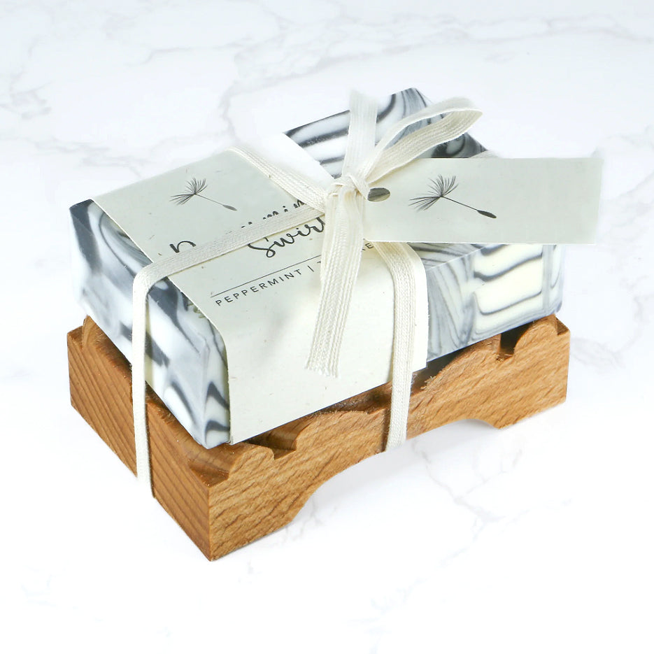 Vegan Peppermint Swirl Organic Soap + Dish Set